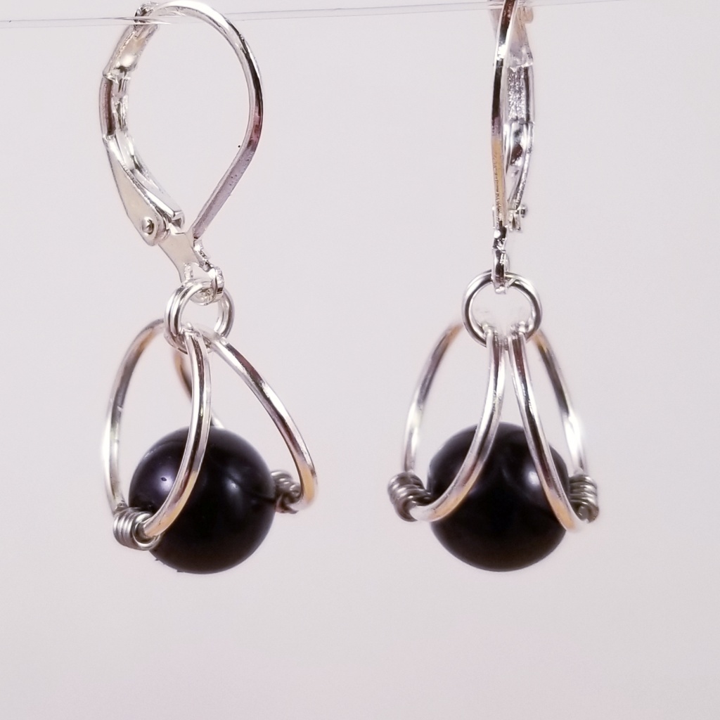 Glass Black Pearl Silver Earrings